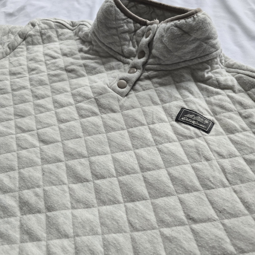 Eddie Bauer Quilted Pullover Sweatshirt Cream Snap Neck Women’s XL